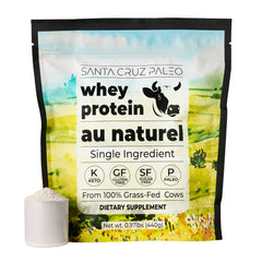 Santa Cruz Paleo Whey unflavored pour demonstrates clean protein with no added flavors