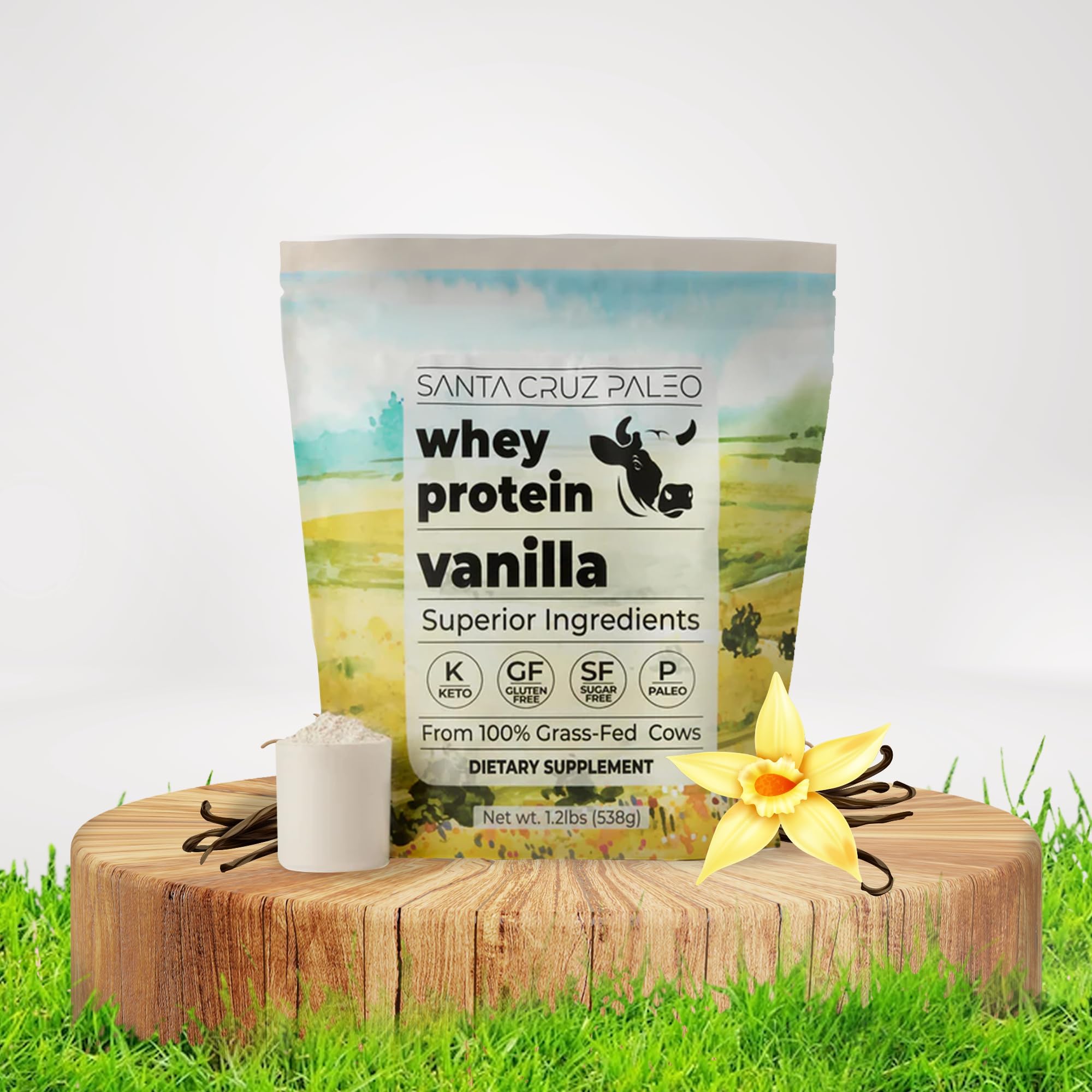 Santa Cruz Paleo whey vanilla serving cup ready to mix.