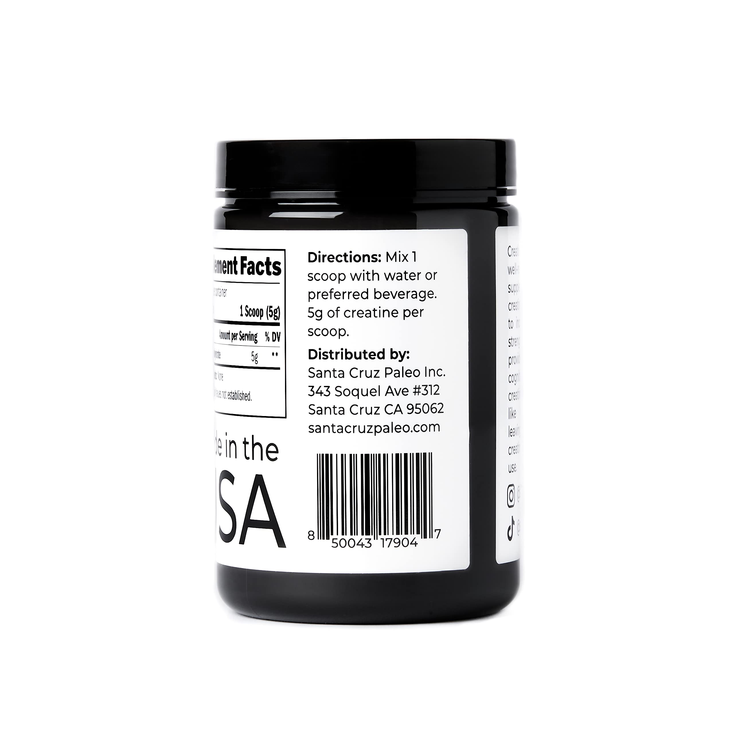 Santa Cruz Paleo creatine monohydrate back-of-label ingredient list.