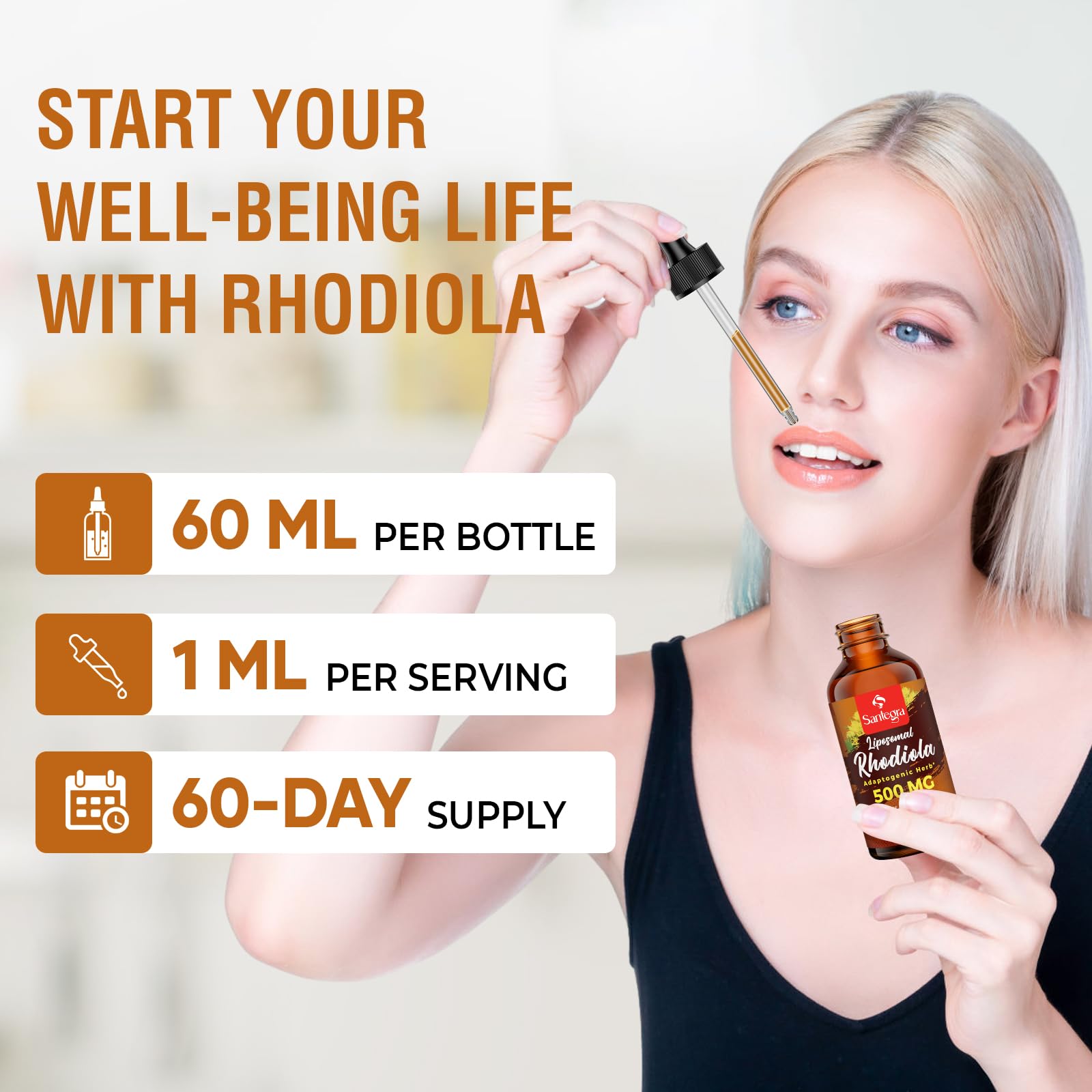 Santegra energy, mood, and cognition support drops for daily vitality.