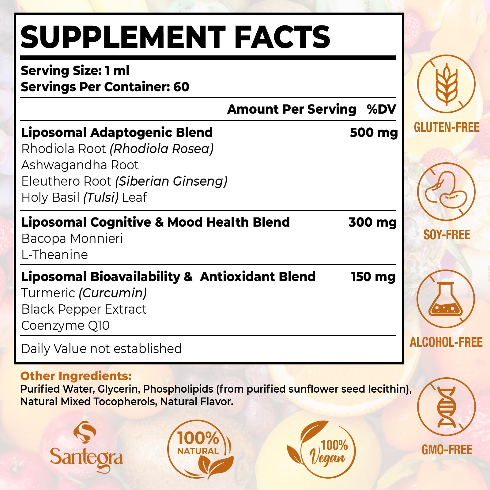 Santegra rhodiola rosea liquid drops poured for easy mixing