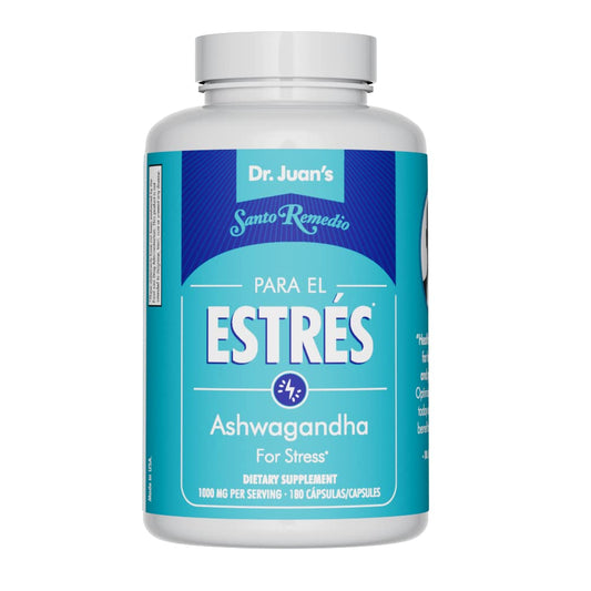 Santo Remedio Ashwagandha capsules bottle showcases 1000 mg per serving for daily balance.