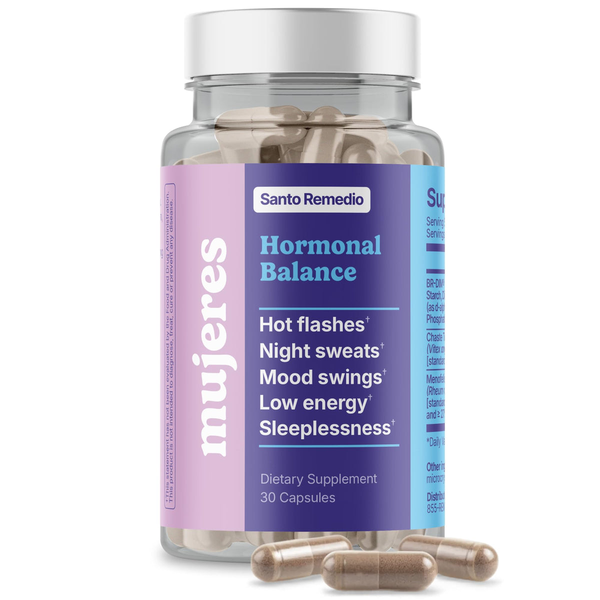 Santo Remedio Hormonal Balance bottle for daily menopause support.