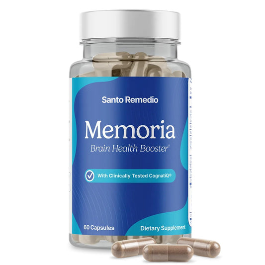Santo Remedio Memoria bottle highlights daily cognitive support for focus and memory
