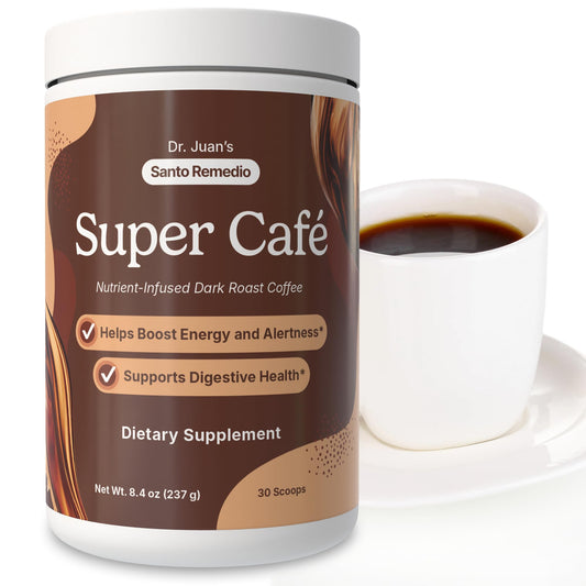 Santo Remedio Super Café packaging shows premium design for everyday energy on the go.