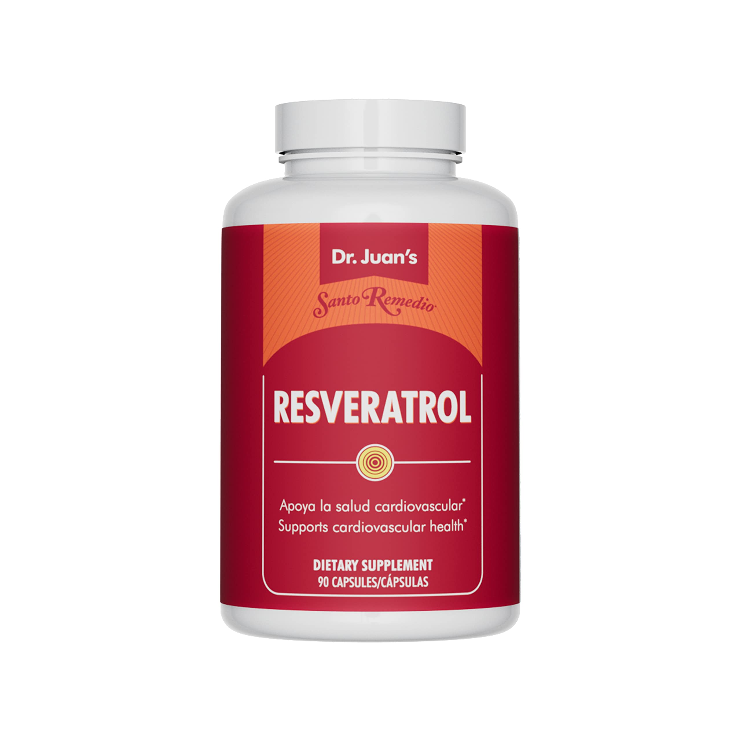 Santo Remedio Trans-Resveratrol bottle top view emphasizing daily antioxidant support