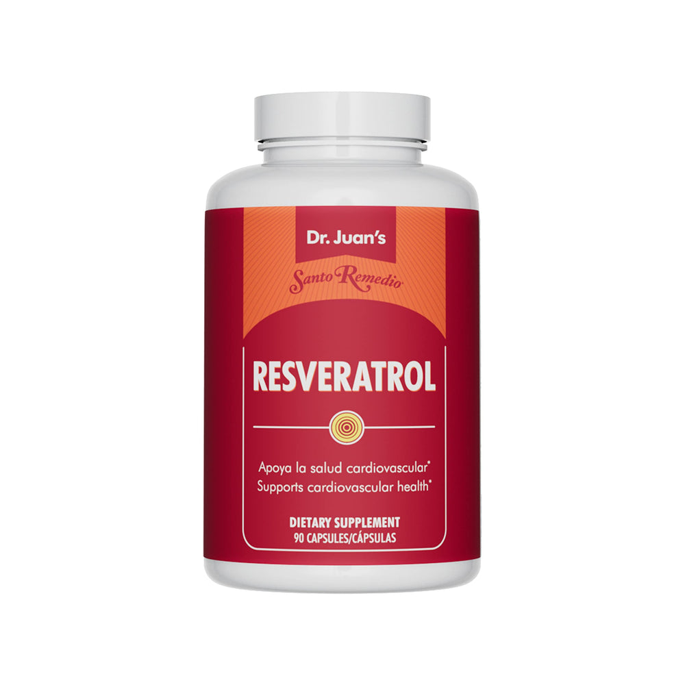 Santo Remedio Trans-Resveratrol bottle top view emphasizing daily antioxidant support