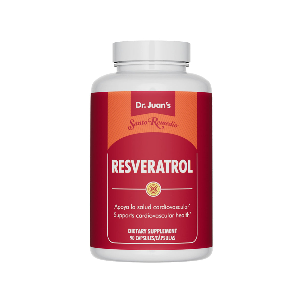 Santo Remedio Trans-Resveratrol bottle top view emphasizing daily antioxidant support