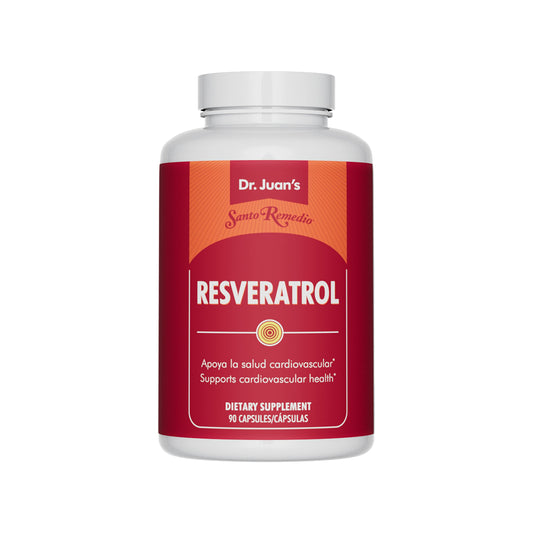 Santo Remedio Trans-Resveratrol bottle top view emphasizing daily antioxidant support