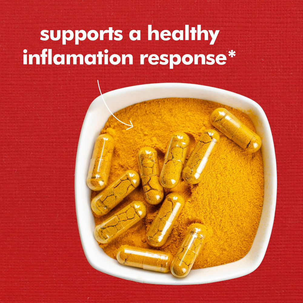 Santo Remedio Turmeric capsules closeup highlighting antioxidant blend.