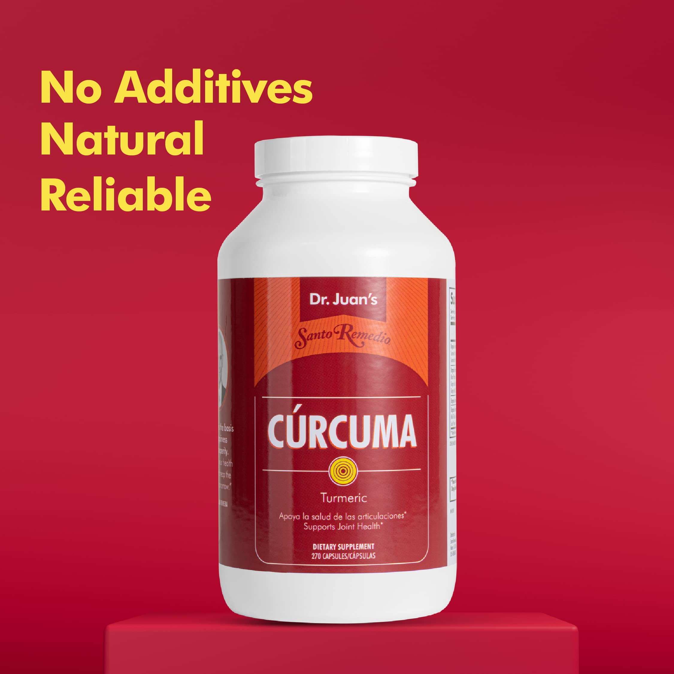 Santo Remedio Turmeric label emphasizes plant-based ingredients for clean living.