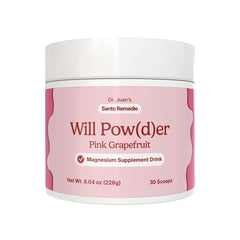 Santo Remedio Will Powder in a glass with pink grapefruit flavor for a refreshing daily ritual.