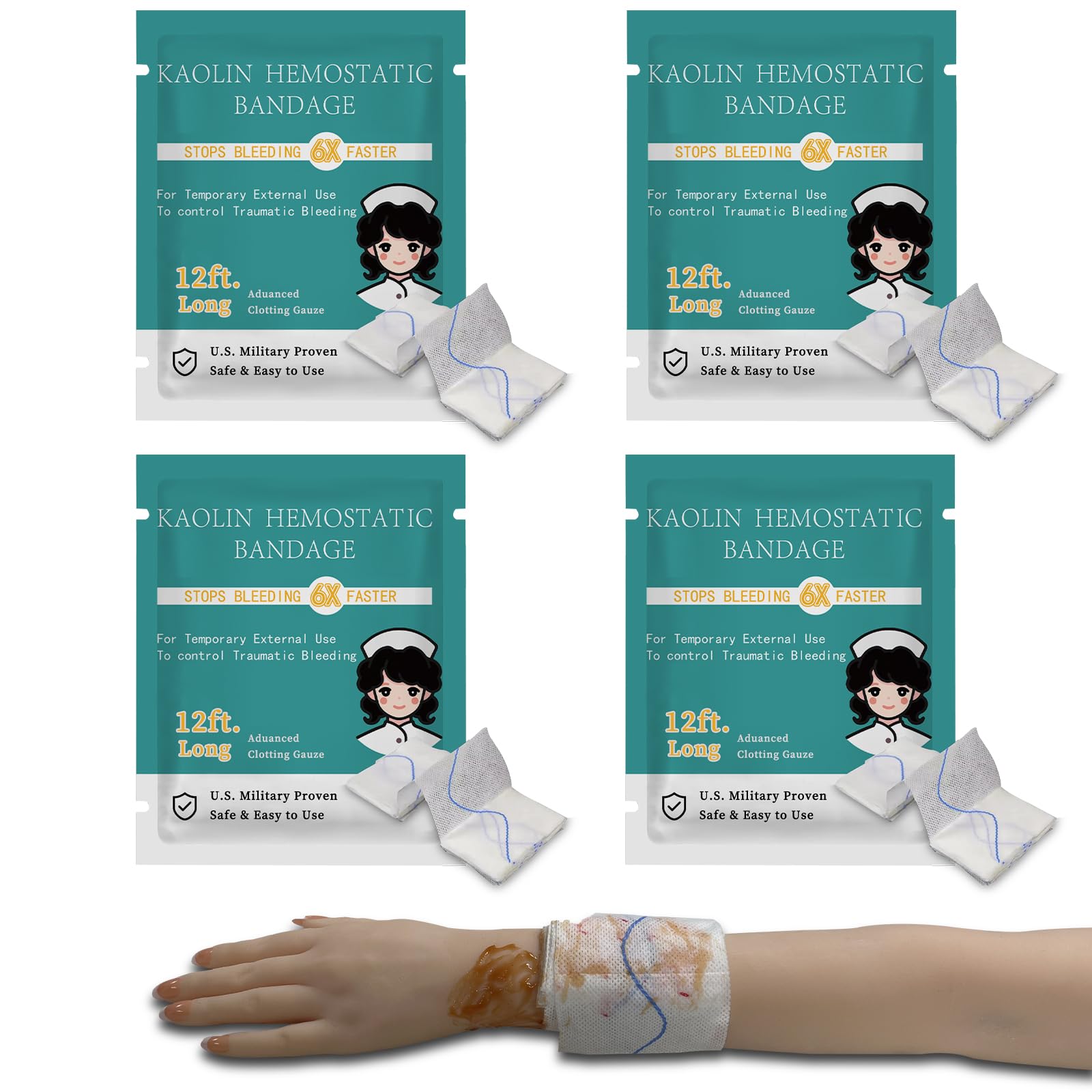 Sapbontchi Quick Clot Gauze in 3in x 12.5ft pack for rapid wound packing