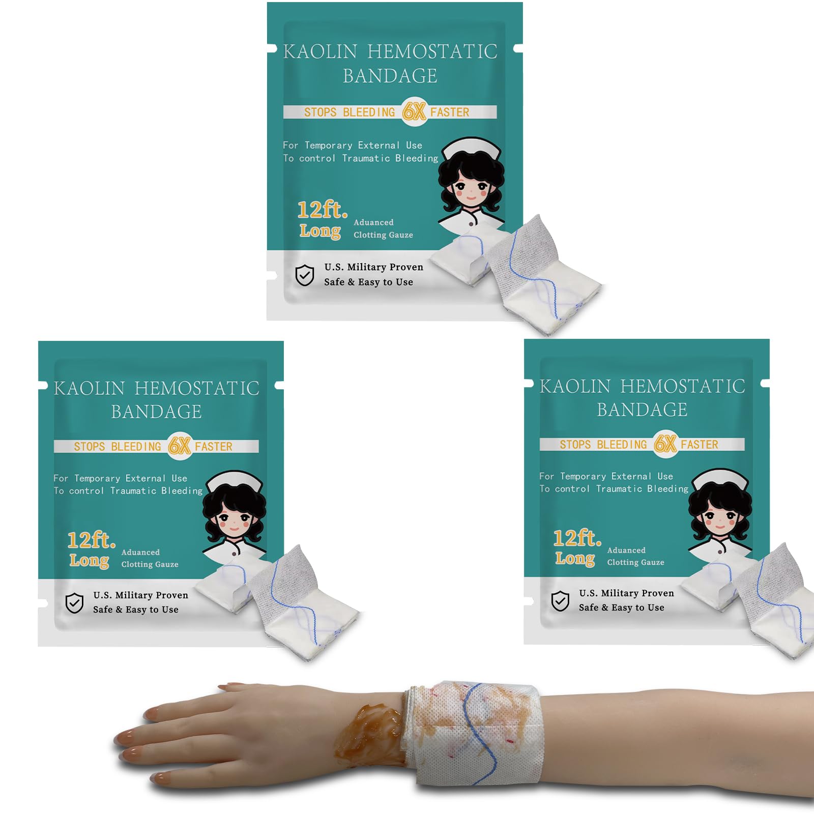 Sapbontchi Quick Clot Gauze 3x12.5 inch pack for rapid wound packing