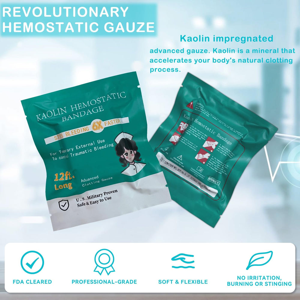 Sapbontchi Quick Clot Gauze field-kit setup for emergencies