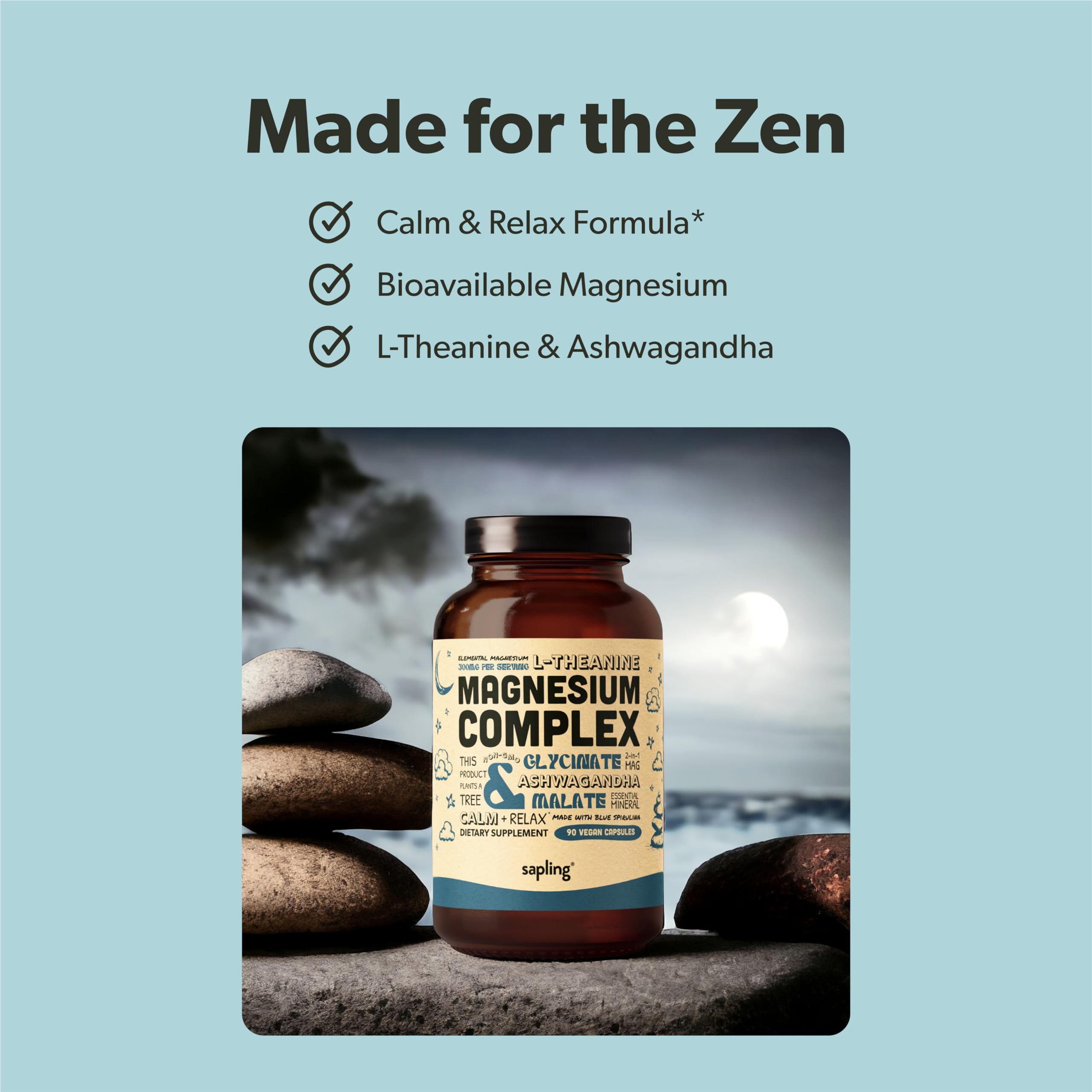 Sapling Magnesium Glycinate capsules closeup demonstrates gentle stomach friendly magnesium
