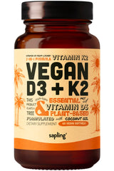Sapling vegan D3 + K2 softgels bottle front for bone support