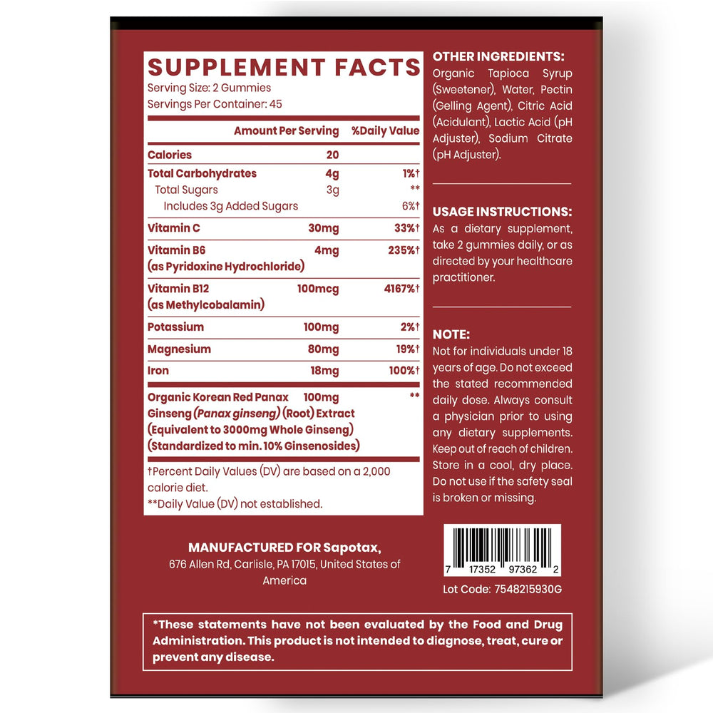 Sapotax gummies root close-up emphasizing natural ginseng origin