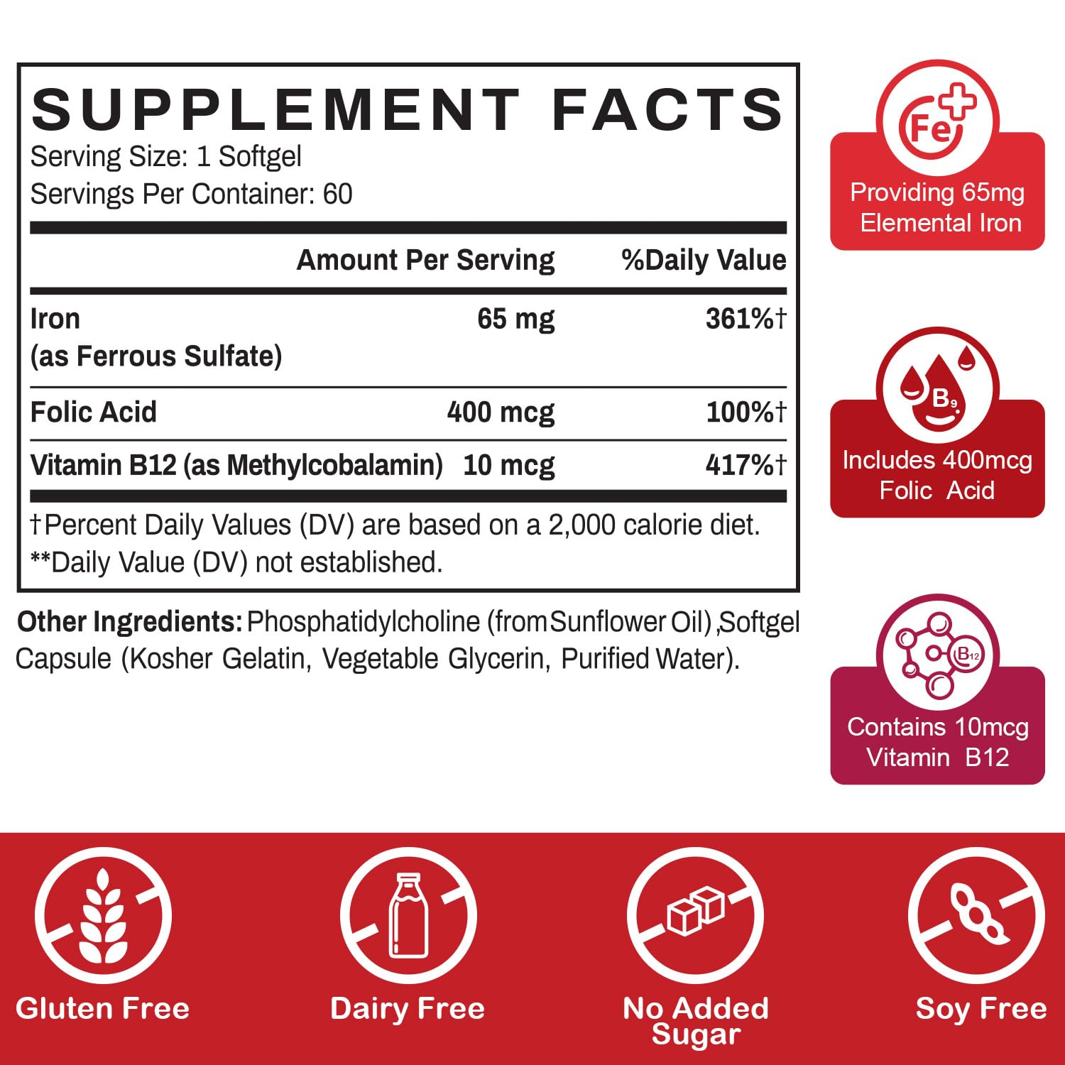 Sapotax Liposomal Fe label close-up shows iron, folic acid, and B12.