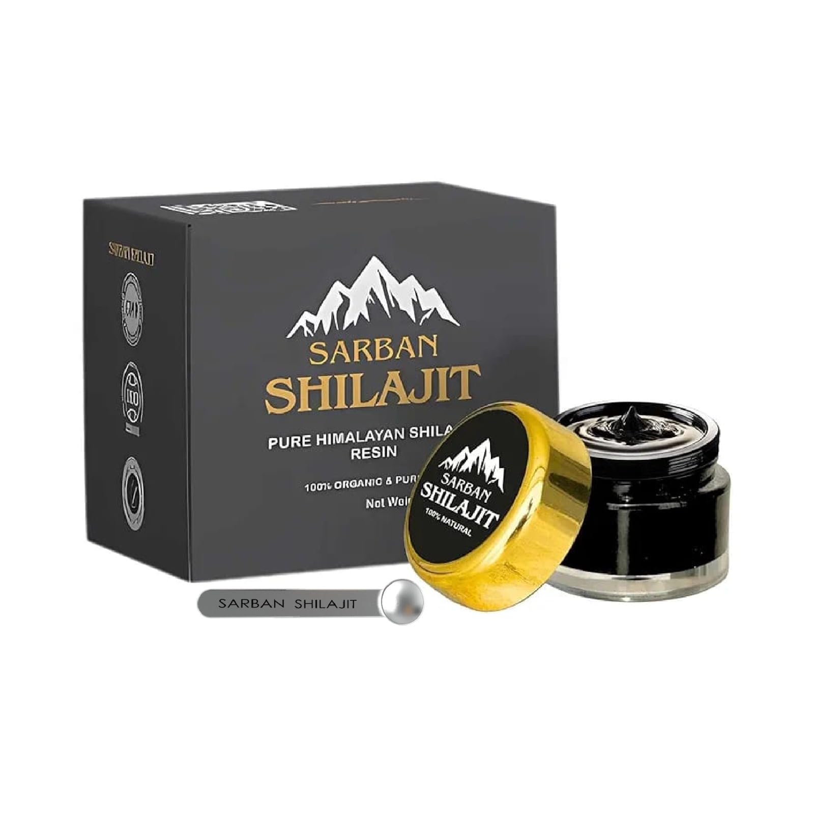 Sarban Shilajit bottle showcases gold-grade resin for daily energy support