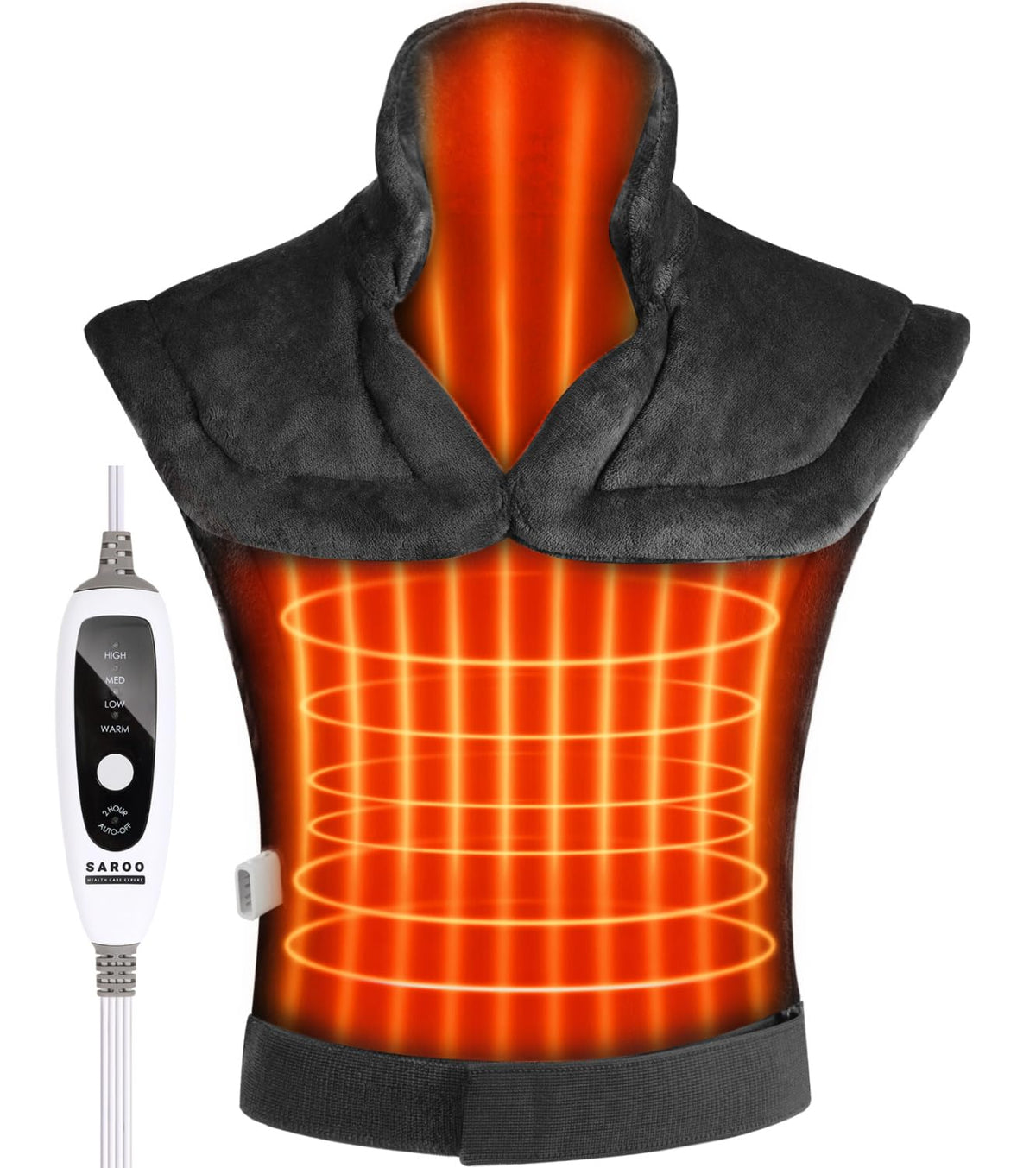 SAROO weighted heating pad provides full back coverage with even warmth