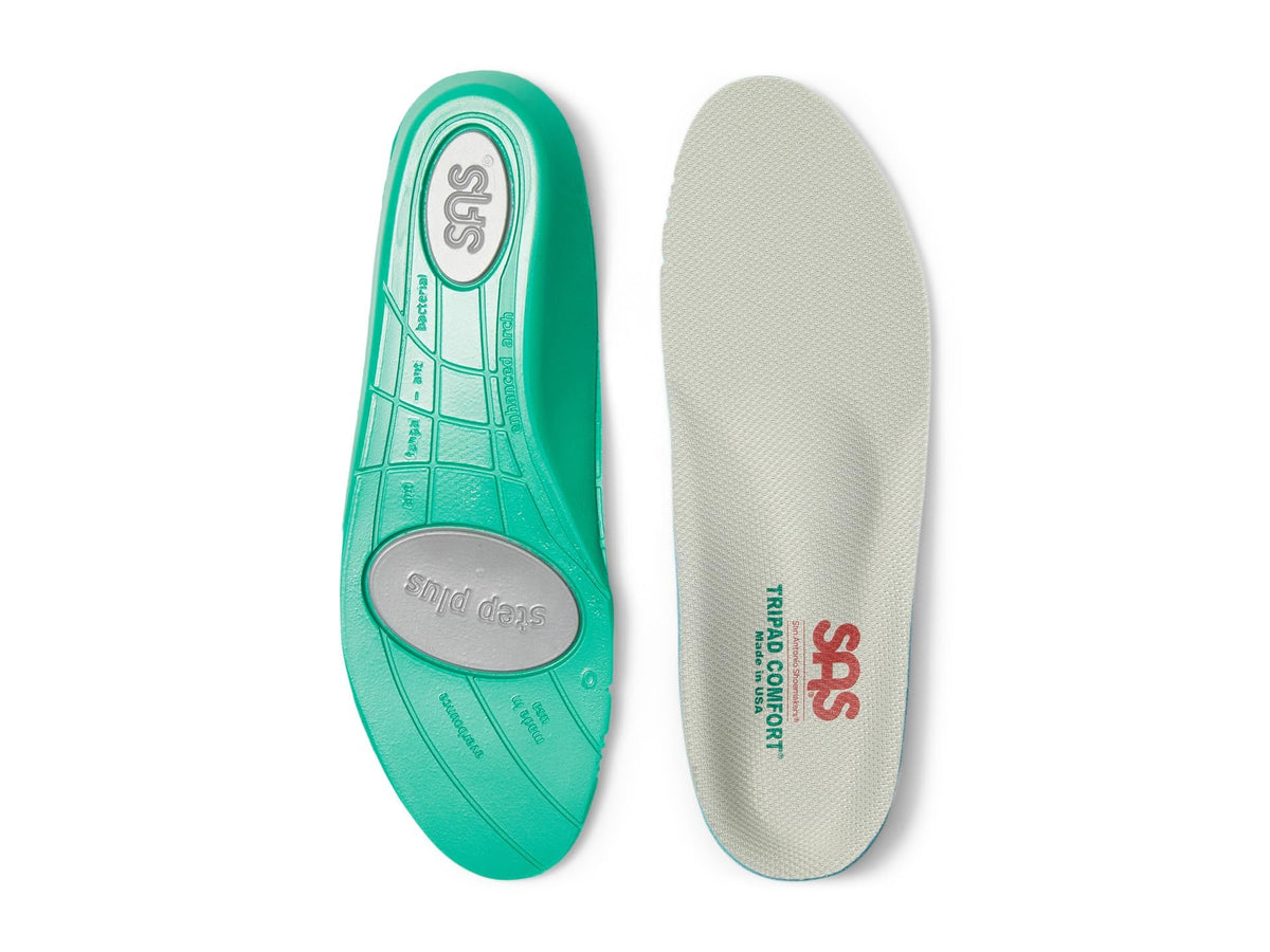 SAS Step Plus Comfort Insole close-up showing arch support and cushioning.