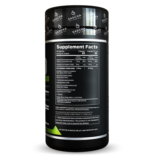 Sascha Fitness Fat Loss pills bottle back label showing ingredients and daily use directions