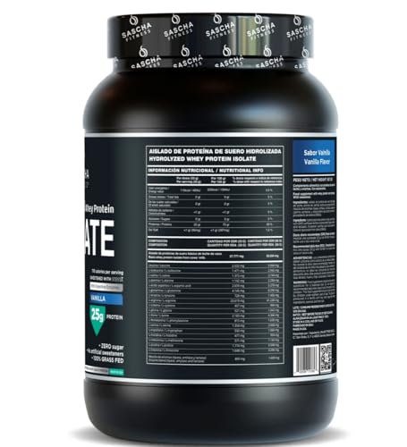 SASCHA FITNESS vanilla whey powder scoop showing fast-absorption protein.