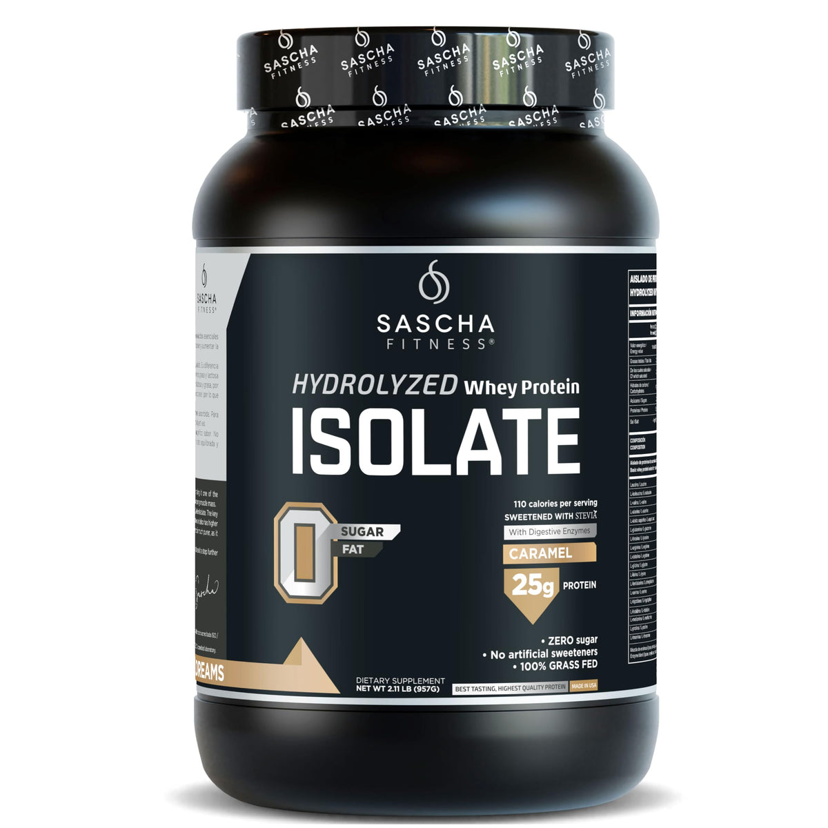 SASCHA FITNESS Hydrolyzed Whey Protein Isolate bottle shown for fast-absorption protein on the go