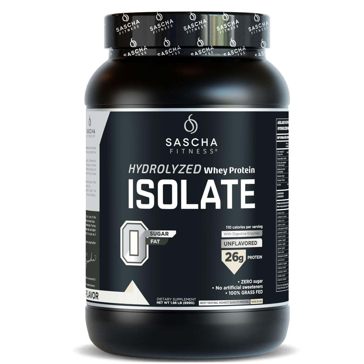 SASCHA FITNESS Hydrolyzed Whey Protein Isolate bottle supports fast absorption for post-workout recovery