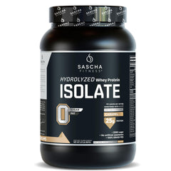 SASCHA FITNESS Hydrolyzed Whey Protein Isolate bottle shown for fast-absorption protein on the go