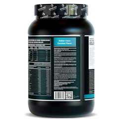 SASCHA FITNESS coconut whey shake in glass with creamy texture
