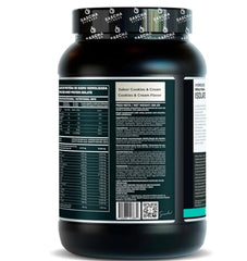 SASCHA FITNESS hydrolyzed whey protein isolate Cookies & Cream tub close-up highlighting premium formula