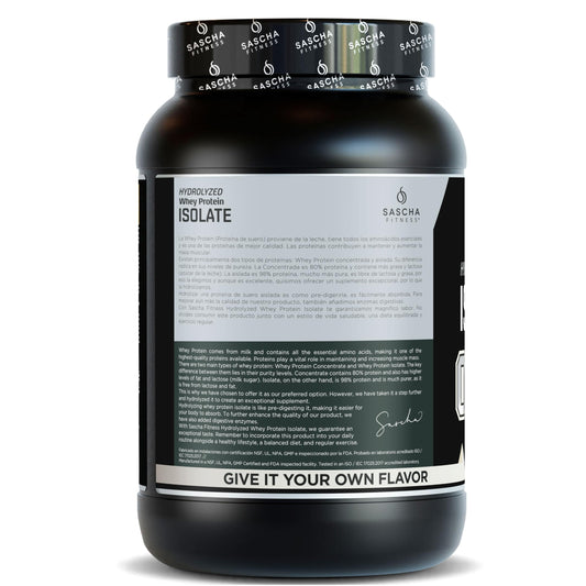 SASCHA FITNESS Hydrolyzed Whey Protein Isolate scoop shows easy measuring for accurate servings