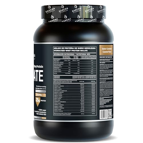 SASCHA FITNESS scoop with protein powder highlighting 25g protein per serving