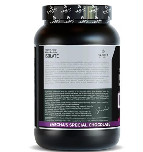 SASCHA FITNESS whey protein shake glass showcases creamy chocolate flavor