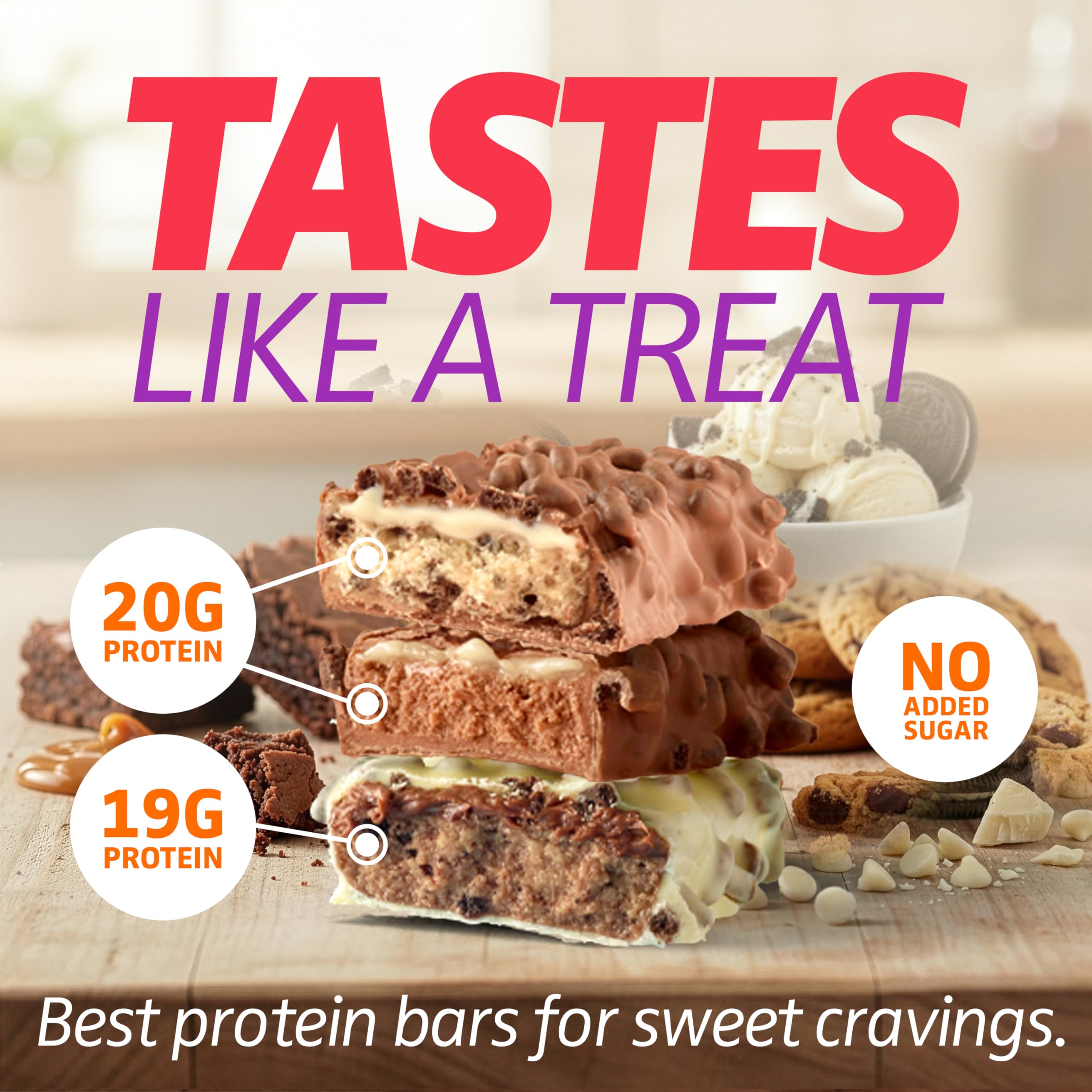 SATISFY YOUR CRAVE Crave Bars white chocolate cookies & cream close-up, satisfying energy boost.