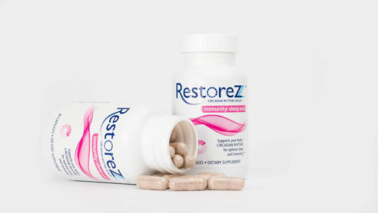 Savant Science RestoreZ Sleep bottle closeup with label and ingredients for evening routine.