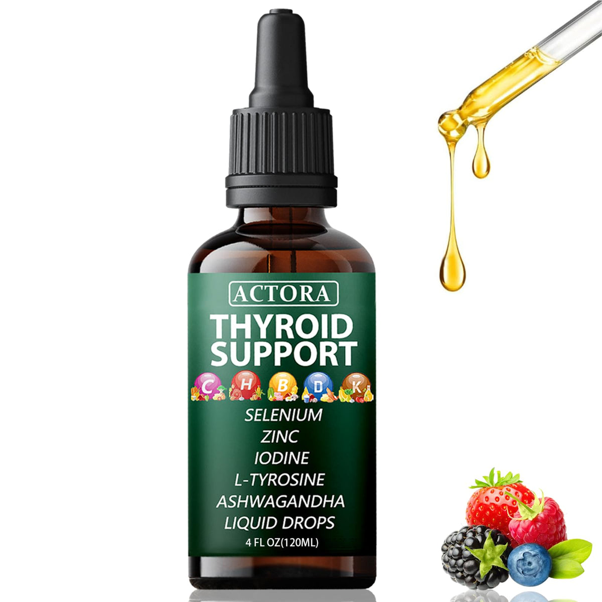 Savari Actora thyroid support drops bottle with dropper for daily vitality and balance.