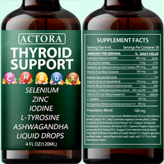 Savari Actora thyroid support drops ingredients panel highlighting essential minerals.