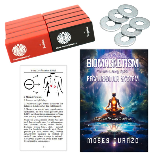 Illustrated guides from SaveMeMagnets showing five biomagnetic formulas for self-care.