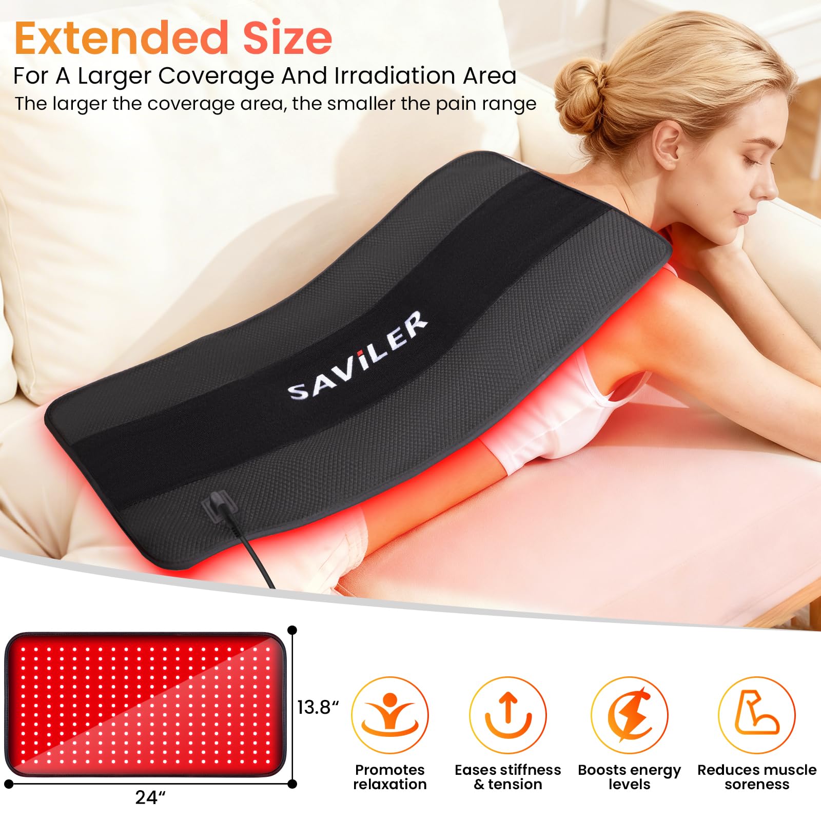 SAVILER light therapy pad side view highlighting flexible fit.