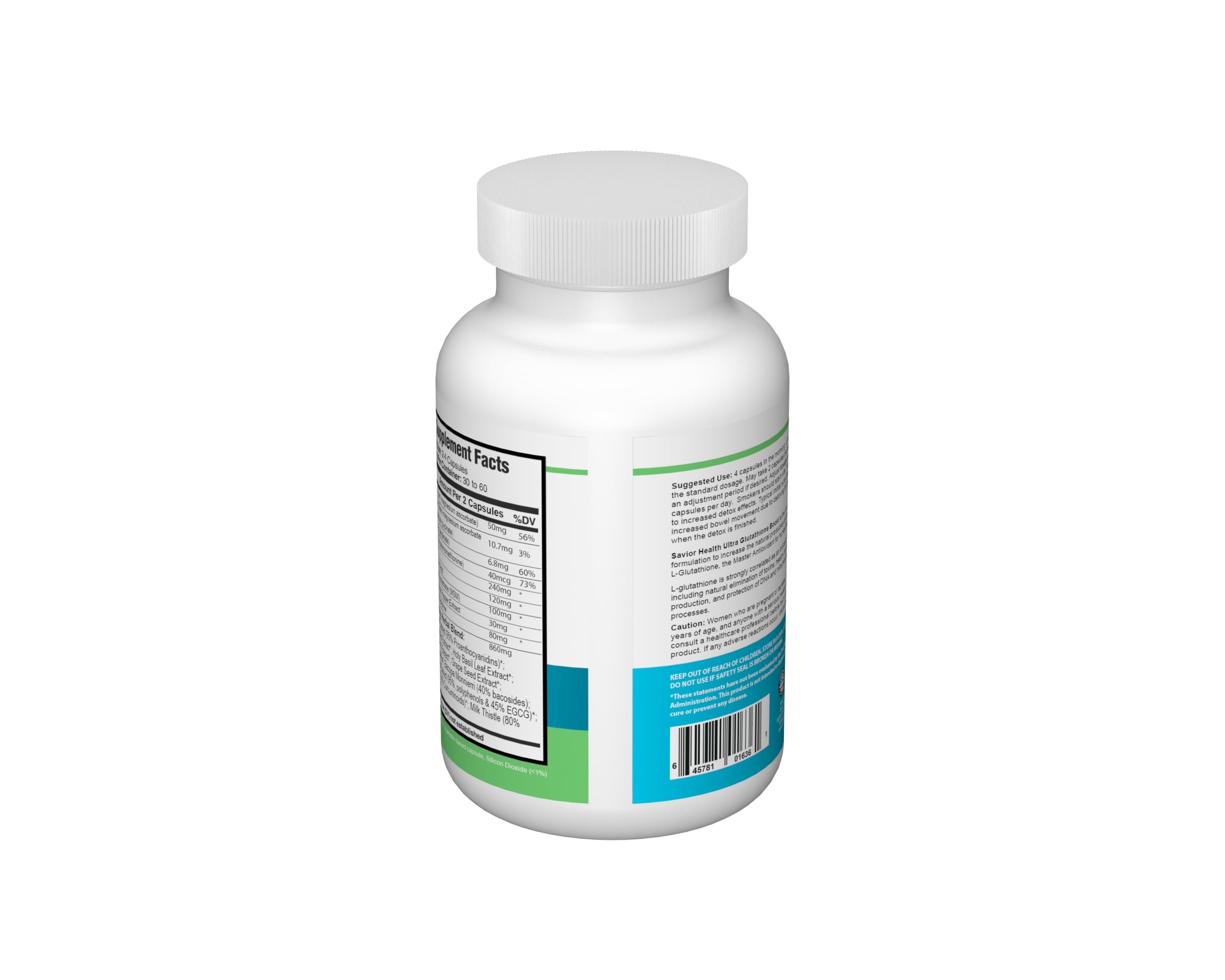 Savior Health Ultra Glutathione Boost ingredient blend with herbal extracts.
