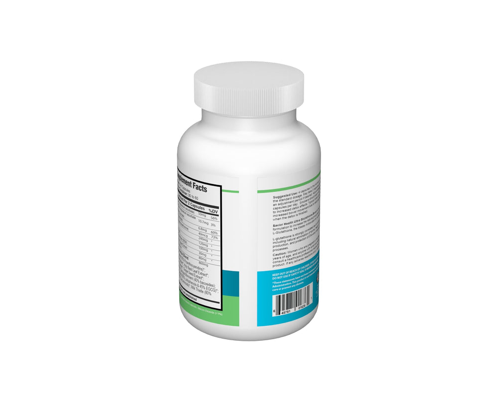 Savior Health Ultra Glutathione Boost ingredient blend with herbal extracts.