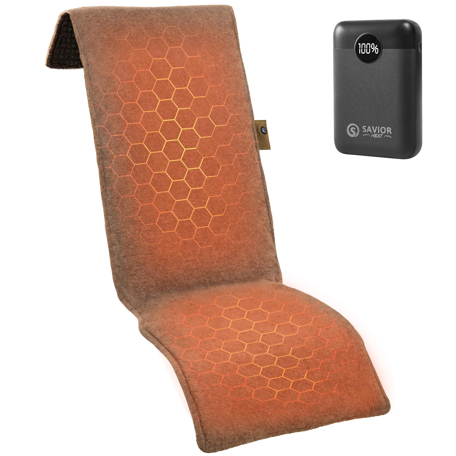 SAVIOR HEAT heated seat pad showing carbon nanofiber heating for instant comfort