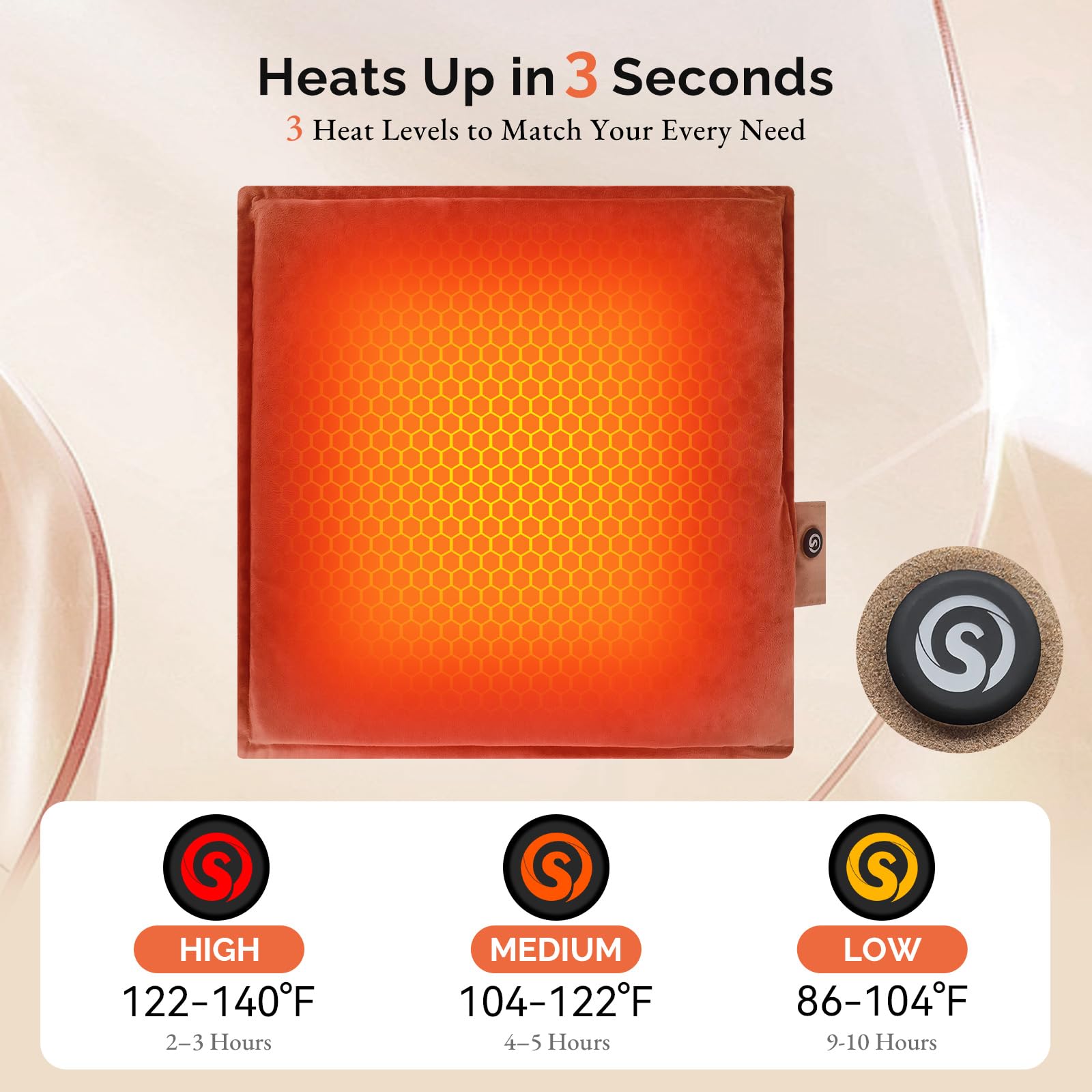 SAVIOR HEAT heated seat cushion side view with non-slip backing for secure seating