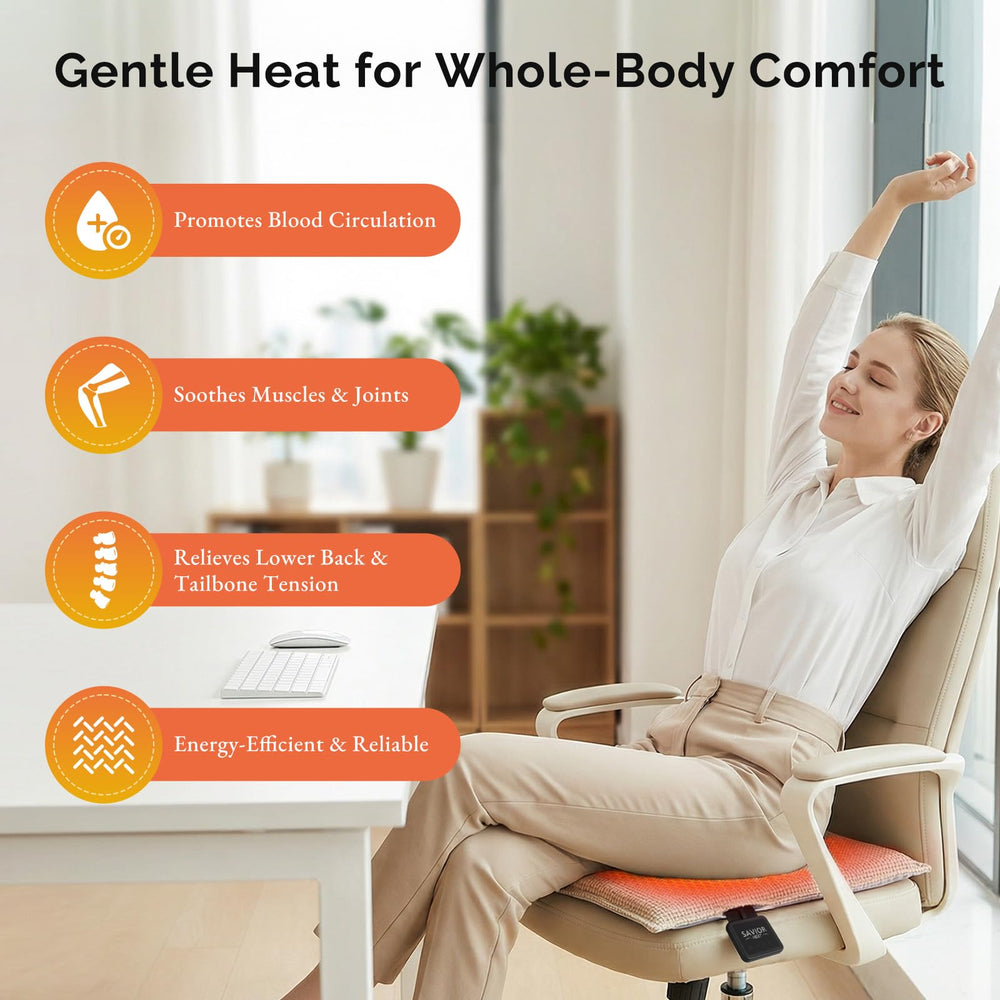 SAVIOR HEAT portable seat pad for camping, travel, and home comfort.