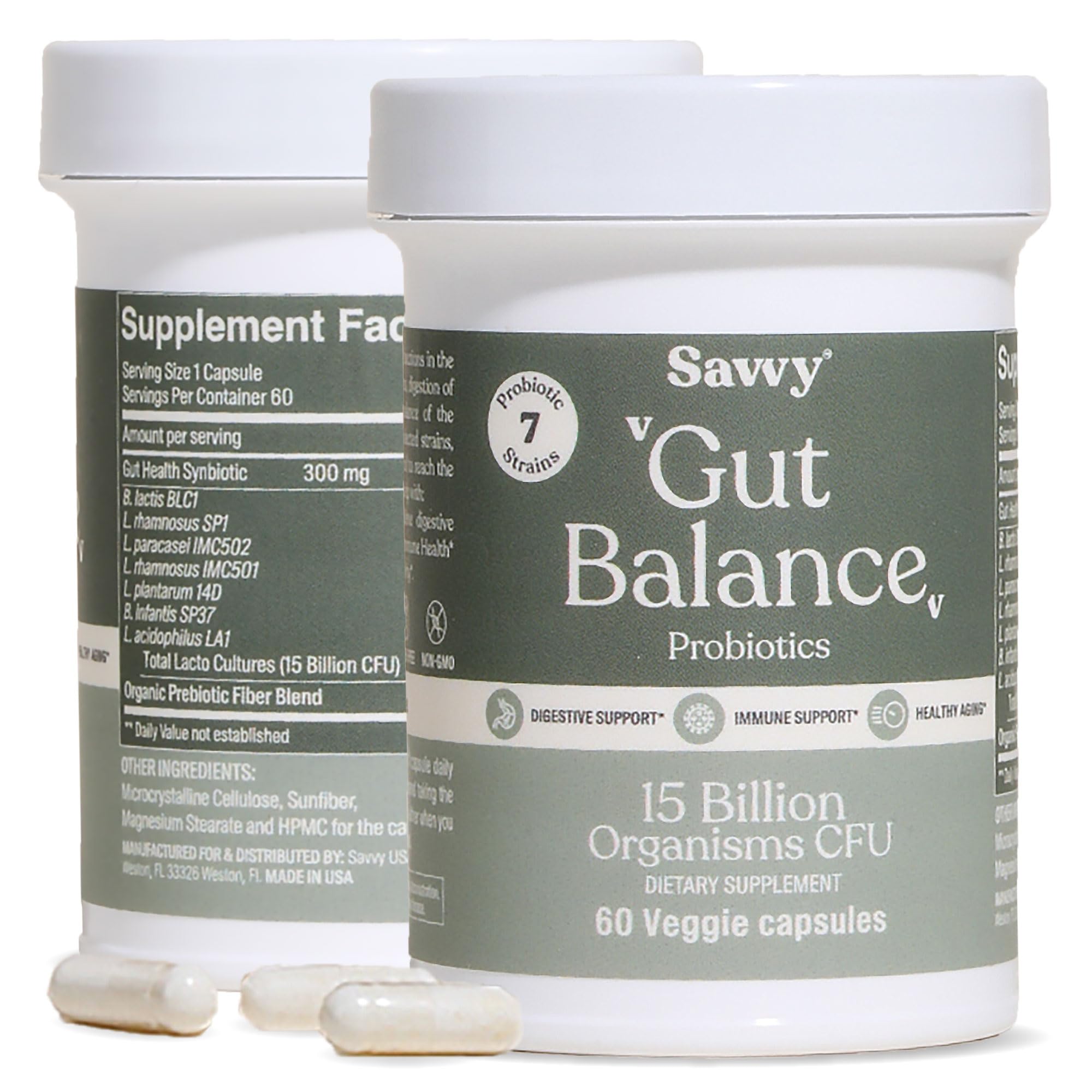 SAVVY Gut Balance probiotic bottle ready for daily digestive support.