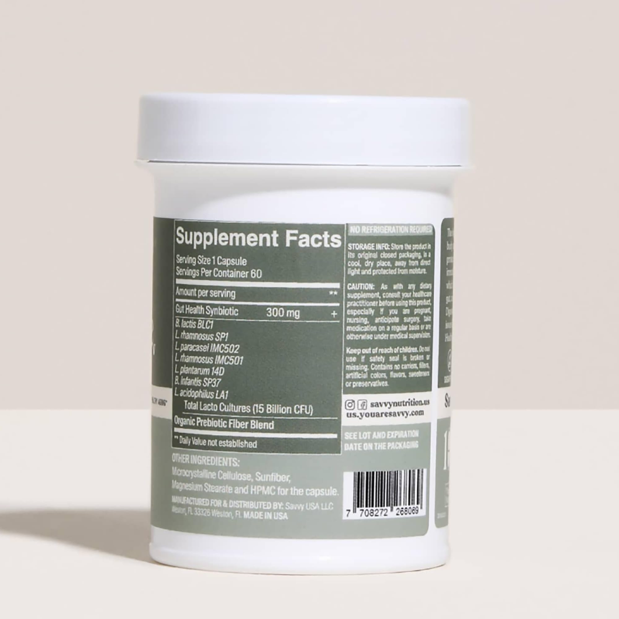 SAVVY Gut Balance capsules showing high-potency daily probiotic intake.
