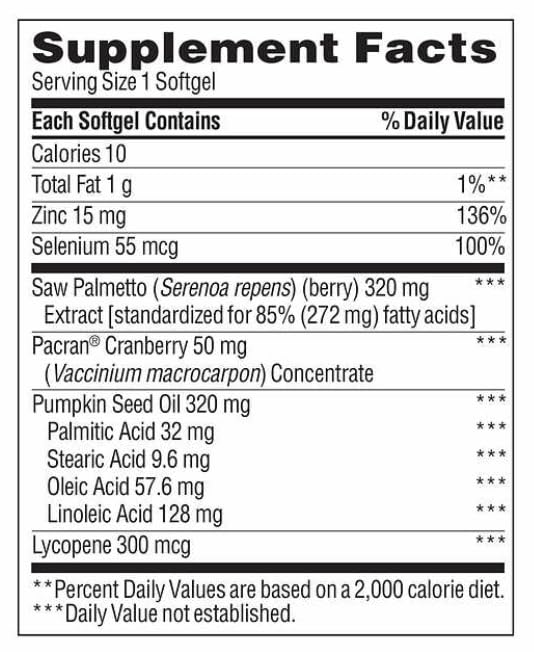 Close-up of Saw Palmetto Prostate Health Complex softgels highlighting the ingredient blend